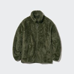 Uniqlo Fluffy Yarn Fleece Teddy Bear Jacket Unisex Olive Green Medium